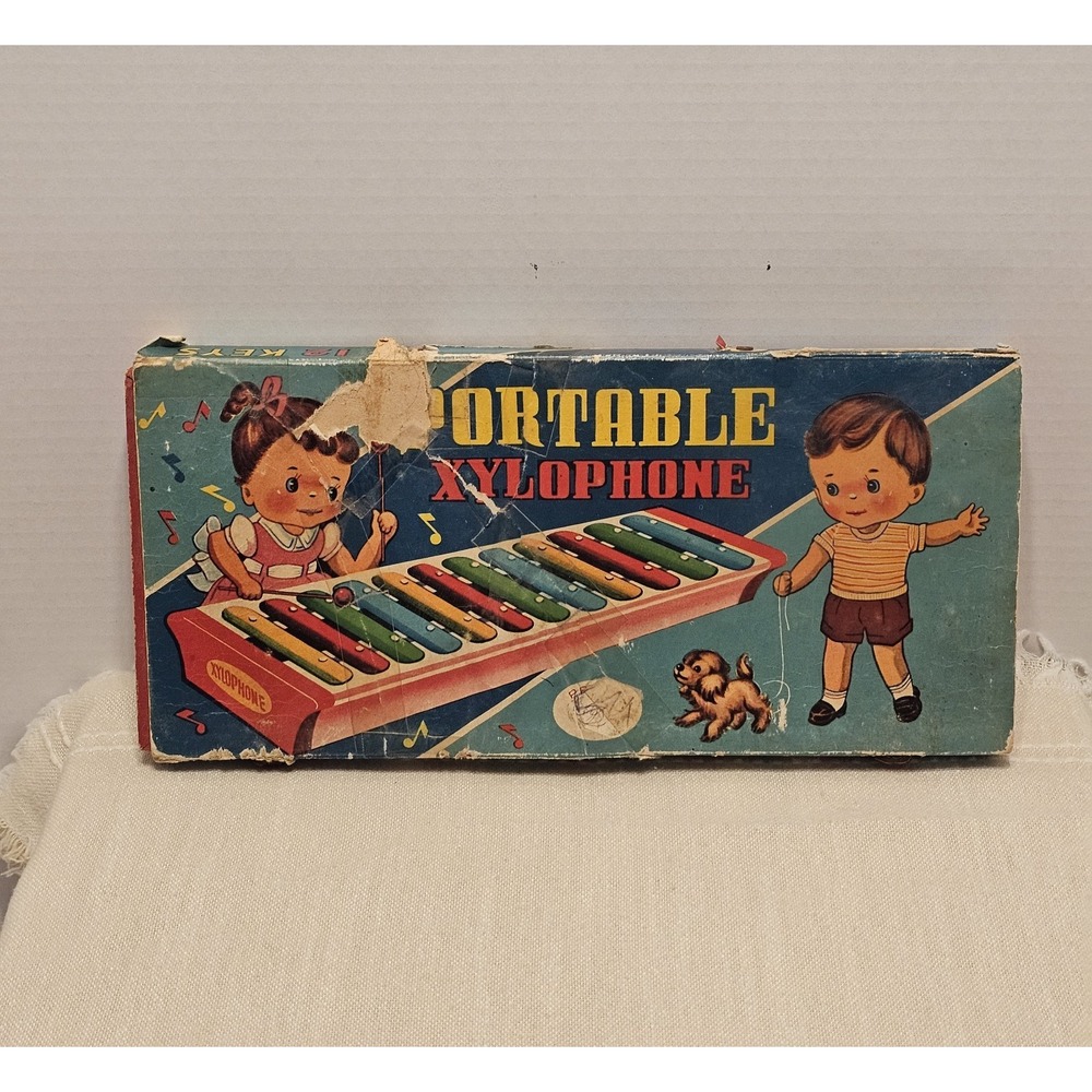 Vintage Children's Portable Xylophone Toy Original Box 1940s 1950s
